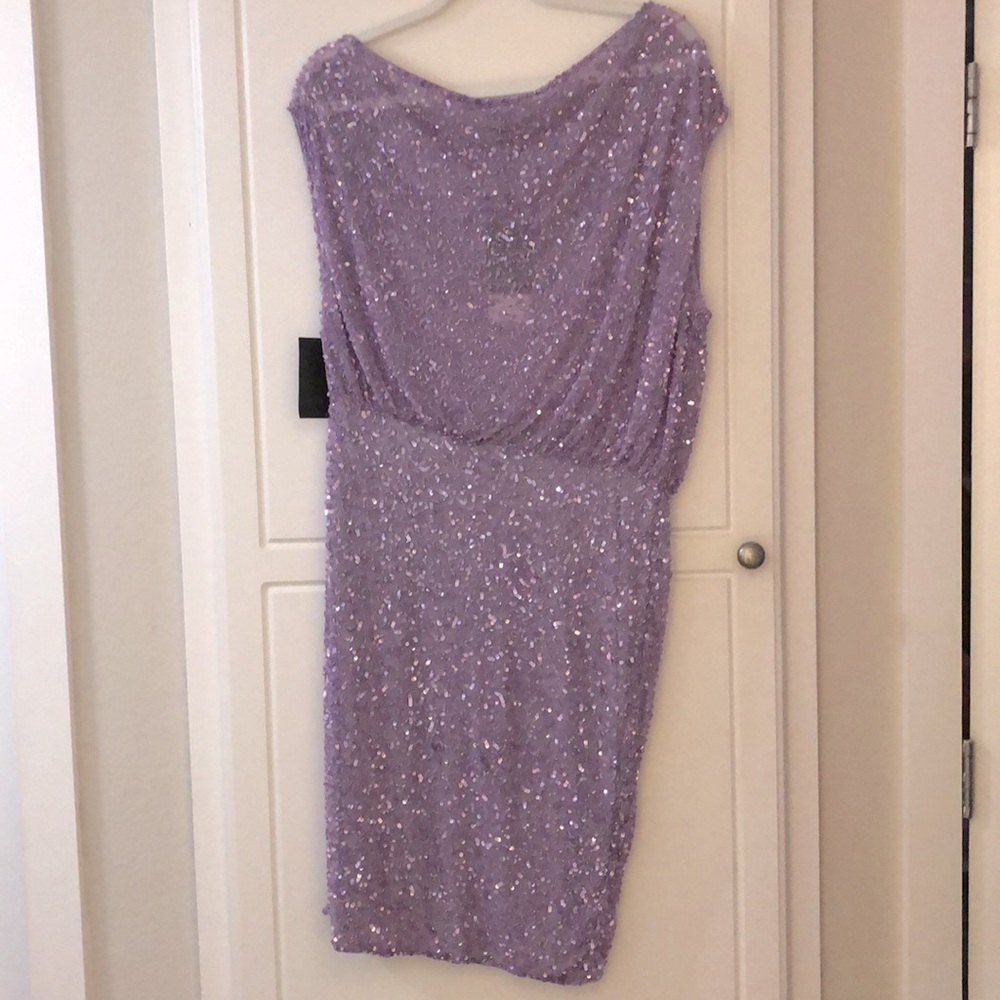 NEW retrofete Jean Mini Dress Lavender Light Purple Crystal Sequin Off Shouler L - Picture 10 of 12